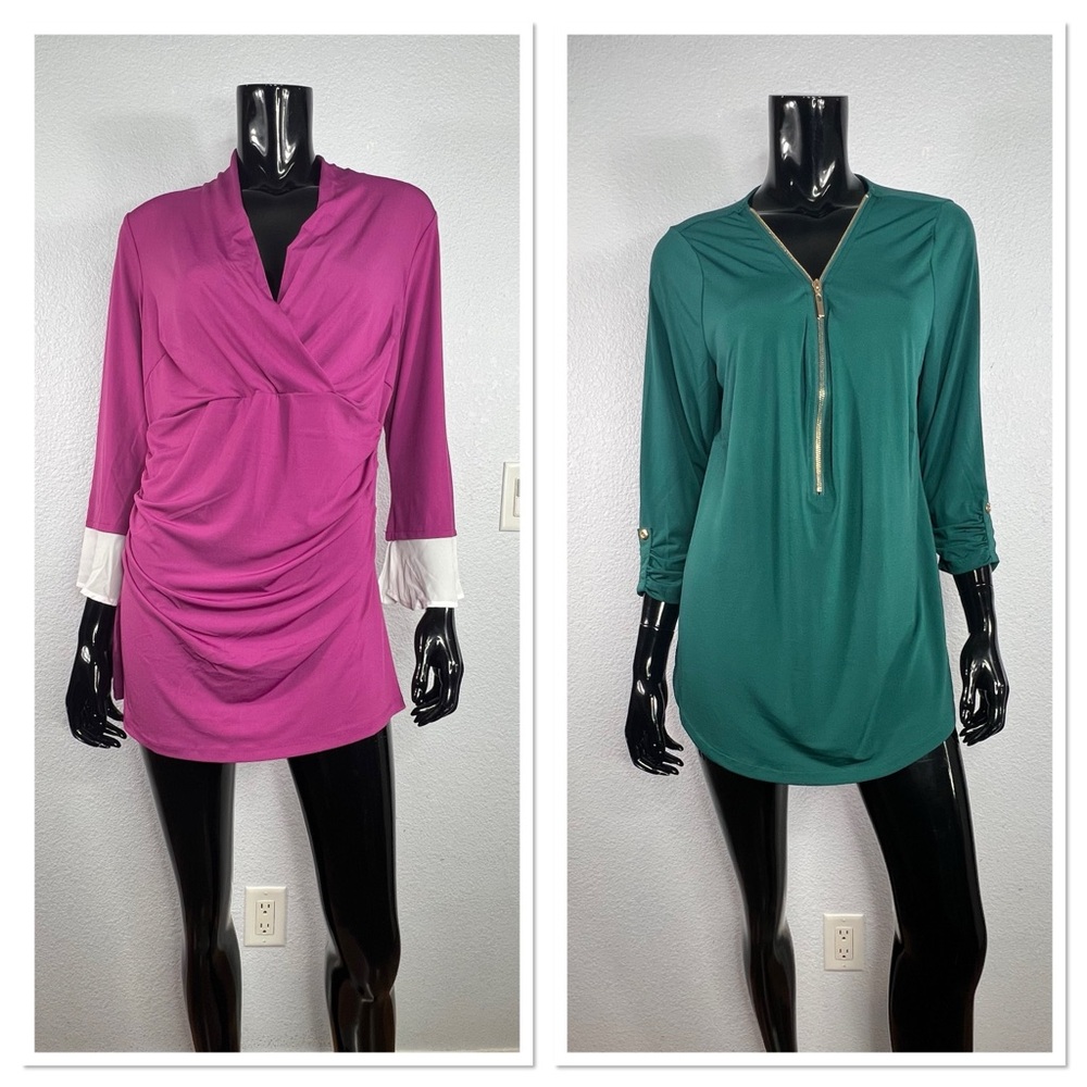 2 Sz 14 Avenue Tops Faux Wrap & 1/2 Zip Down Tunic NWT